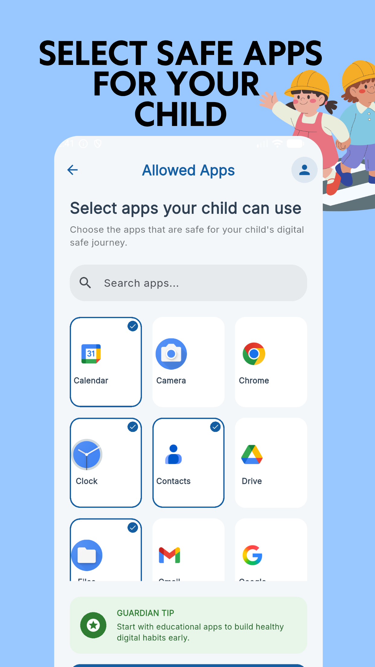 Choose safe apps selection screen